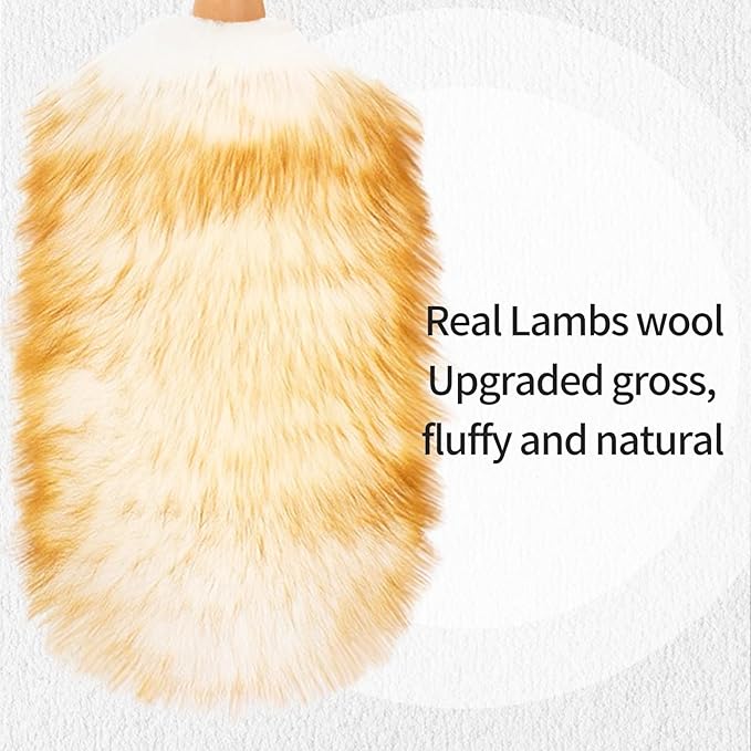 Lambswool Duster with Solid Wooden Handle, Leather Hang Strap, Comfortable - Image 4