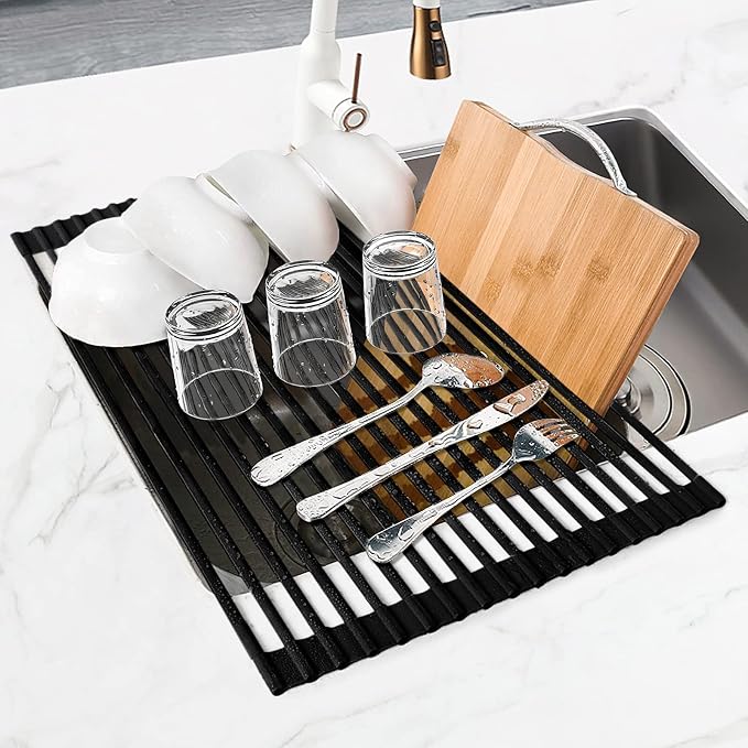 MERRYBOX Roll Up Over The Sink Dish Drying Rack Silicone Wrapped Foldable - Image 8