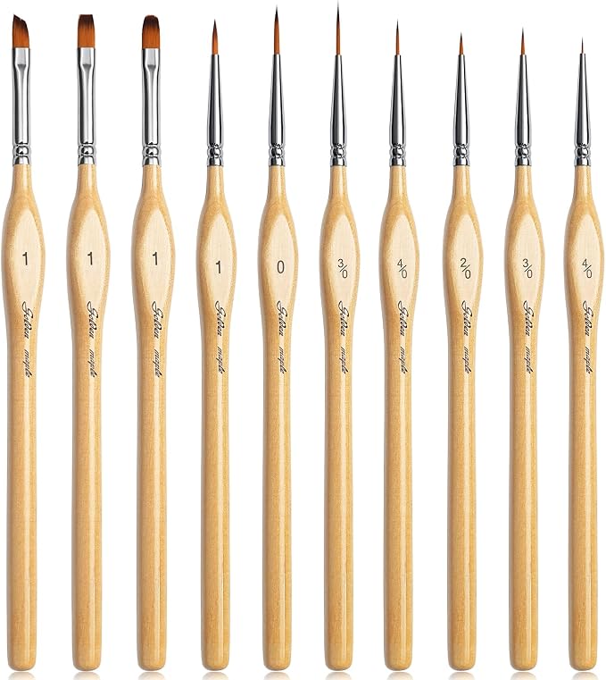 Golden Maple Miniature Paint Brushes 10pcs Detail Paint Brushes Flat Angle by goldenmaple