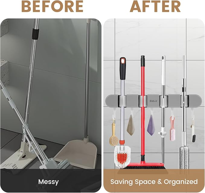 2Pcs Broom Holder Wall Mount, No-Drilling Self-Adhesive Mop and Broom Storage - Image 4