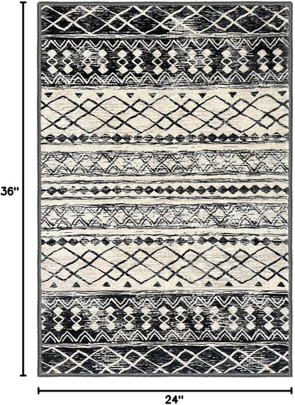 KUTA Moroccan Area Rugs 2x3, Black Navy Blue Entryway Rug Non-Slip Washable Small Indoor Door Mat, Ultra Soft Print Vintage Geometric Low-Pile Floor Carpet for Entrance, Kitchen