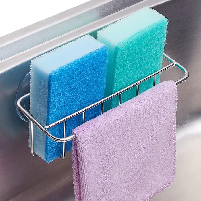 Sink Caddy Sponge Holder for Kitchen Sink Dish Cloth Hanger 2 Suspension Options by TESOT