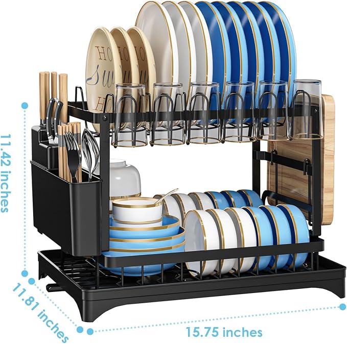 Dish Drying Rack for Kitchen Counter 2 Tier Iron Dish Drainer - Image 7