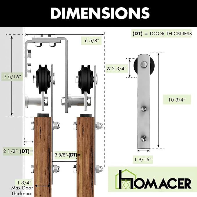 Homacer Brushed Nickel Double Track U-Shape Bypass Sliding Barn Door Hardware - Image 8