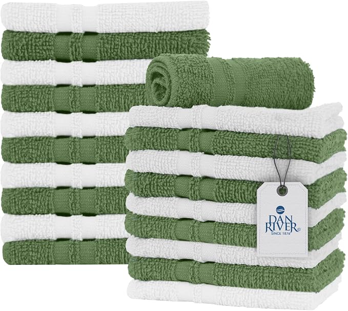 DAN RIVER 100% Cotton Washcloths 20 Pack Premium Quality Face and Body Cloth by DanRiver