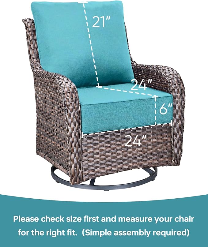 Luxury 24x24x6 Inch Outdoor Cushions for 5 Peice Patio Furniture Set - Set of 5 Water-Resistant Pillow for Dining Rocking Swivel Chairs Loveseat Couch Sectional Sofa - Turquoise