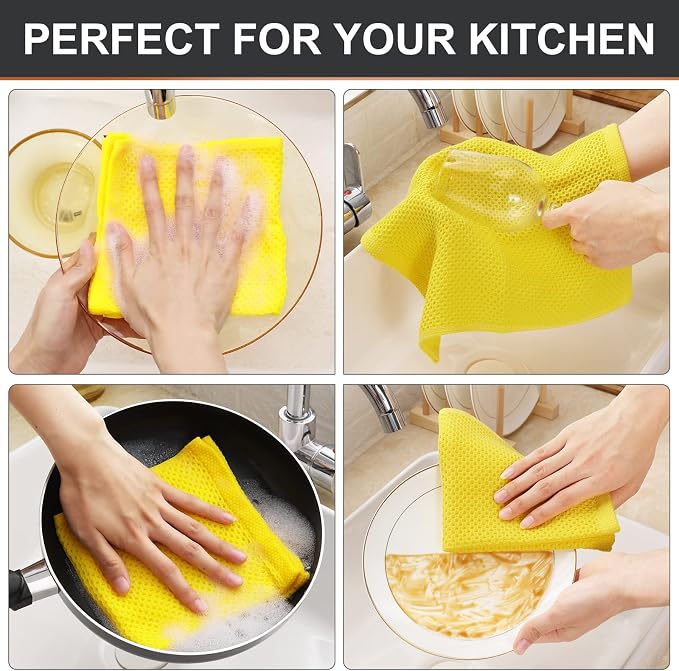 Kitinjoy 100% Cotton Kitchen Dish Cloths, 6 Pack Waffle Weave Ultra Soft - Image 4