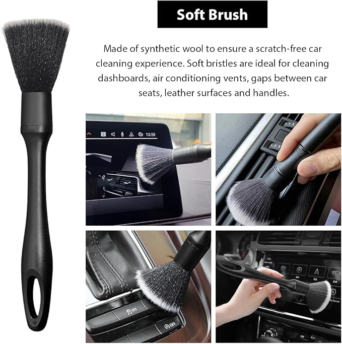 4 PCS Car Detailing Brush Set, Boars Bristle No Scratch Dusting Tool Cleaning - Image 5