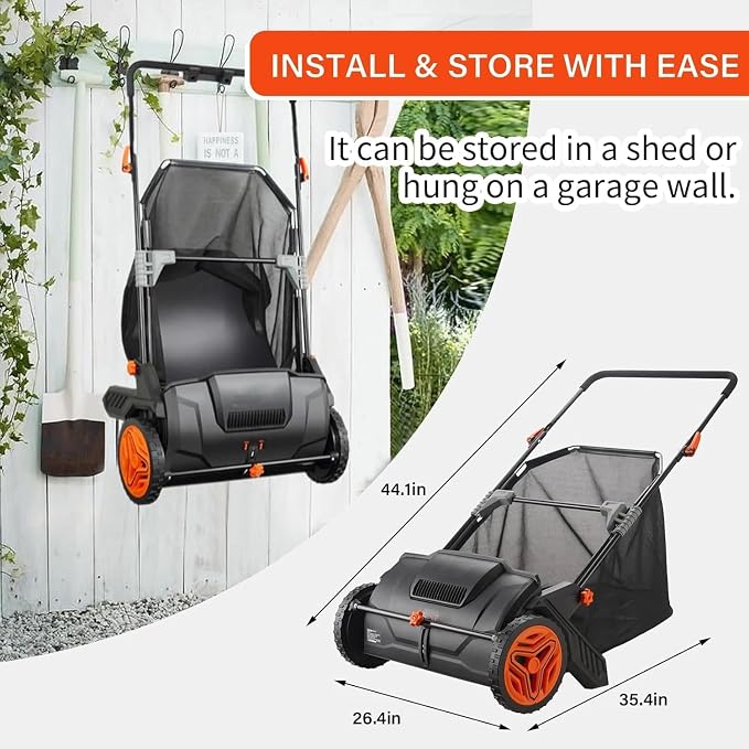 Hand Push Lawn Sweeper, 3.5 cu. ft. Large Mesh Collection Hopper Bag, 2 - Image 8