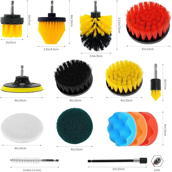 22 Pcs Drill Attachments Set, Scrub Pads & Sponge & Wire Brush, Power Scrubber - Image 6