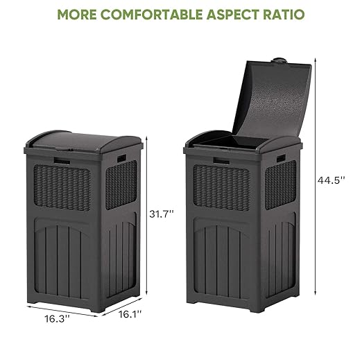 Patiowell 36 Gallon Outdoor Trash Can, Resin Outdoor Garbage Can - Image 6