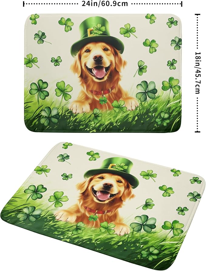 St Patrick's Day Dog Dish Drying Mat 18x24 inch Green Shamrock Dishes Pad - Image 2