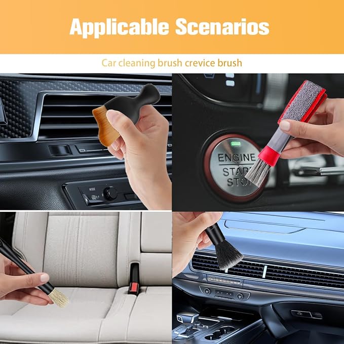 6PCS Car Detailing Brush Kit, Including 3 Ultra Soft No Scratch Boar Hair & 3 - Image 4