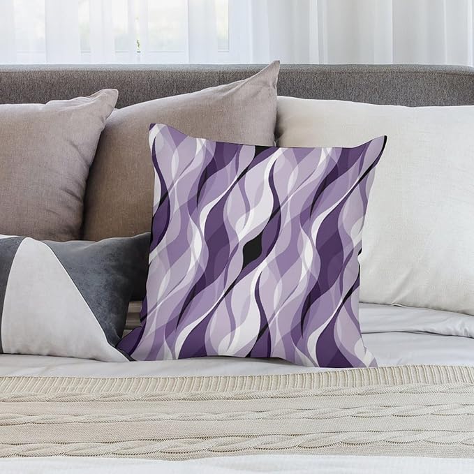 Purple Throw Pillow Covers Modern Abstract Purple and Grey Striped Decorations for Bedroom Living Room Farmhouse Sofa Pillows Bed Couch 20x20 Inch