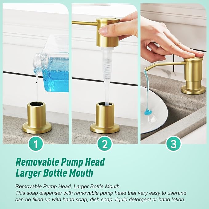 CREA Brushed Gold Kitchen Soap Dispenser Countertop Soap Dispenser - Image 3