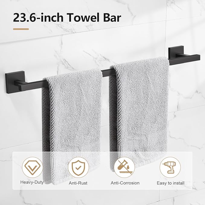 TQKAG 7-Pieces Matte Black Bathroom Hardware Accessories Set 23.6" SUS304 - Image 2