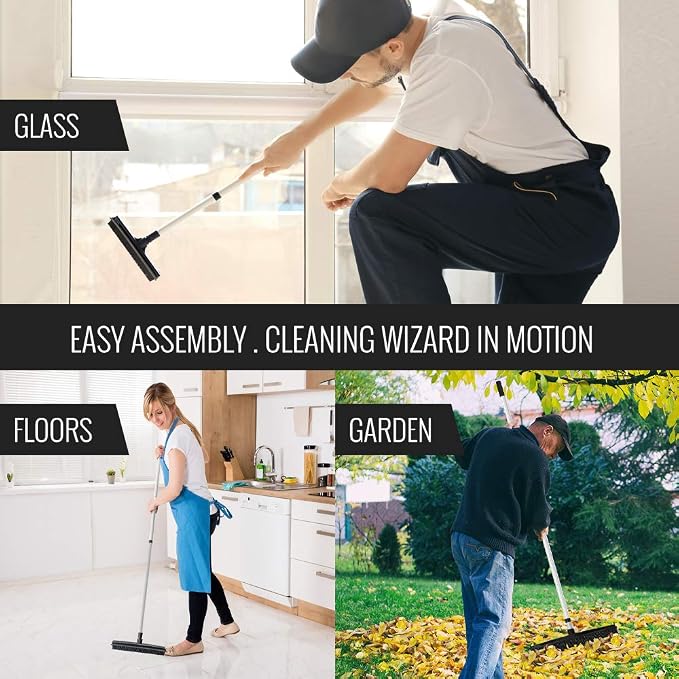Rubber Bristle Broom and Rubber Squeegee Snap on Dustpan Set - Image 7