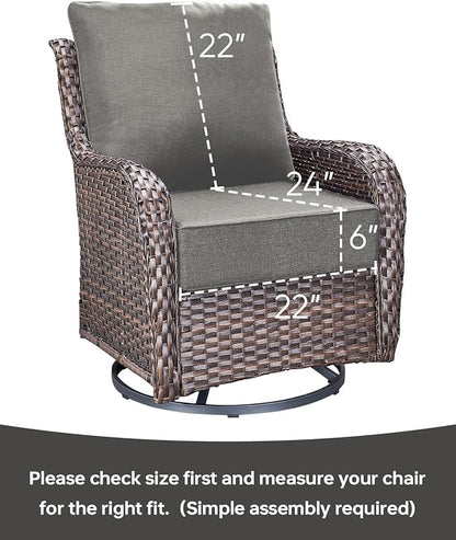 Luxury 22x24/22x25 6-Inch Outdoor Cushions for 5 Peice Patio Furniture Set - Set of 5 Water-Resistant Pillow for Dining Rocking Swivel Chairs Loveseat Couch Sectional Sofa - Grey