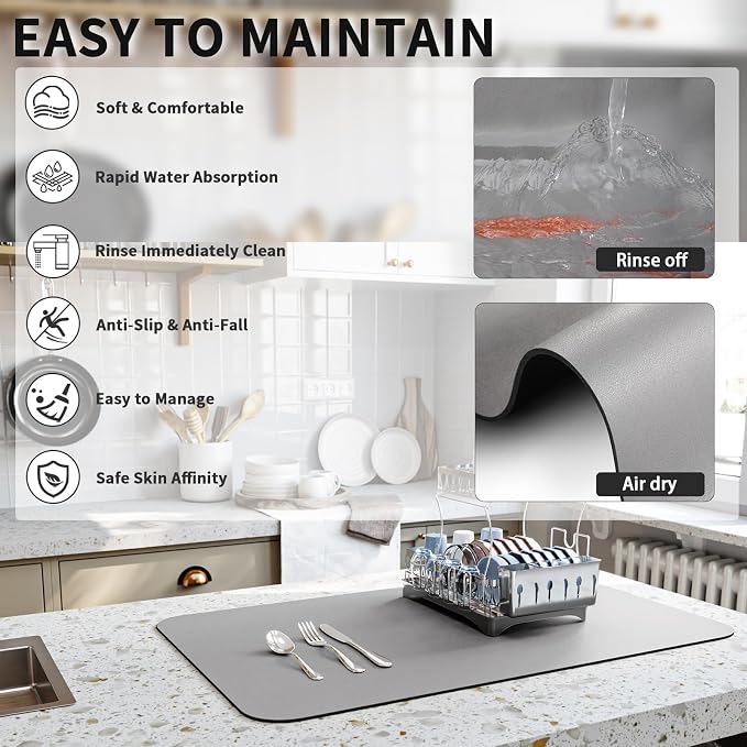 Dish Drying Mat for Kitchen Counter, Heat Resistant Drainer Mats - Image 4