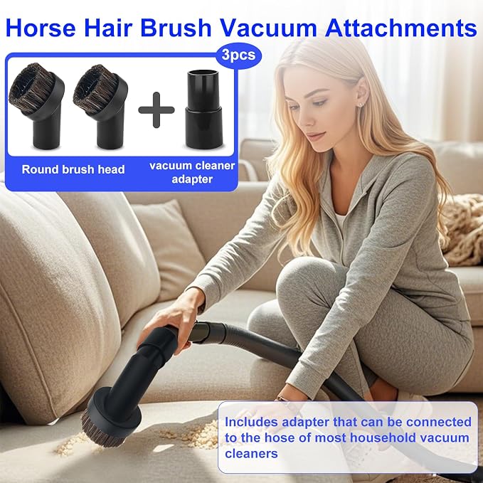 3pcs Horse Hair Brush Vacuum Attachments, 1.25'' Black Round Dust Brush - Image 3