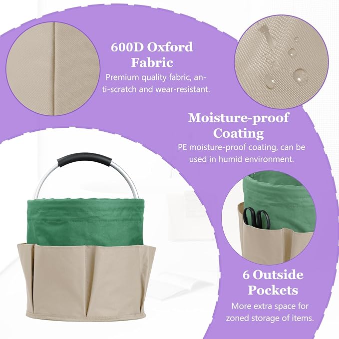 17L Caddy Organizer with Handle, Foldable Cleaning Supplies Caddy with 6 Pockets - Image 5