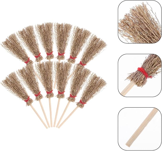 EXCEART Mini Broom Witch Accessory 3.74 Inch Straw Broomstick - Image 6