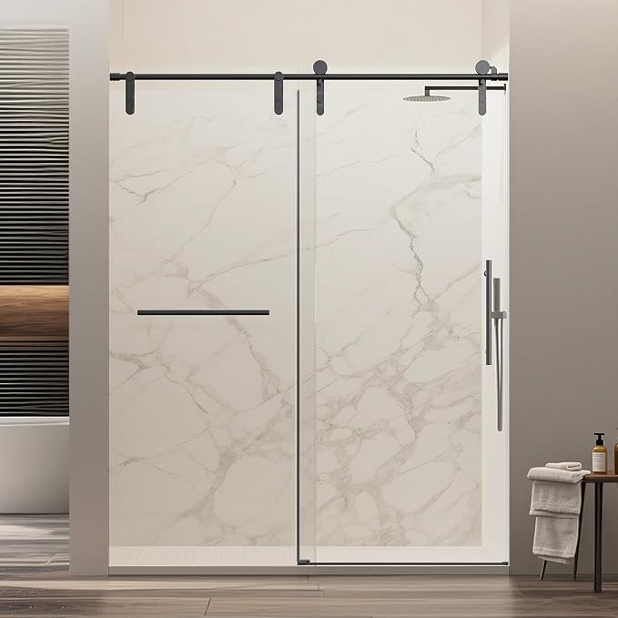 56-60" W x 76" H Frameless Single Sliding Shower Door, Bathroom Glass Shower by Unknown