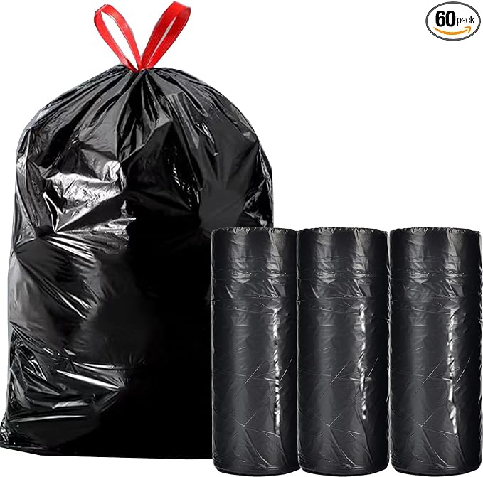 Large Black Trash Bags 20-21 Gallon Drawstring Garbage Bags, Measuring 28x 33.8 by goodfinely