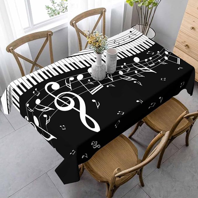 Piano Music Musical Notes Table Linens 52x70 Classical Black White Piano Keys by Unknown