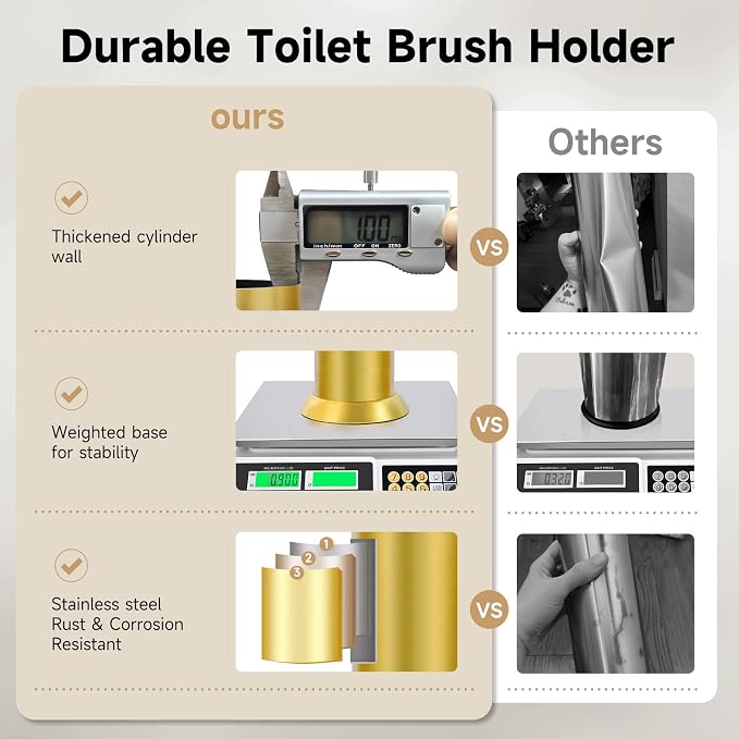 Brass Toilet Brush and Holder，Extra Long Handled Gold Toilet Brush - Image 4