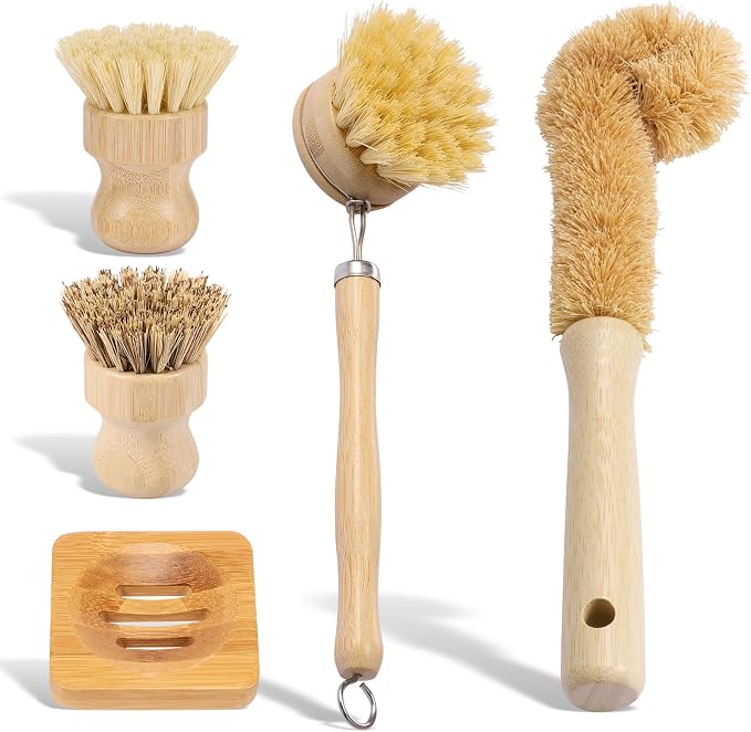 5 Pcs Bamboo Dish Brush Set Practical Dish Cleaning Brush Set Multifunctional by Unknown