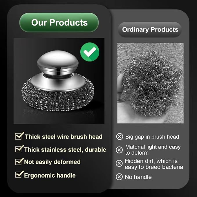 Onewly 2Pack Steel Wool Dish Scrubber, Stainless Steel Dish Brush - Image 3