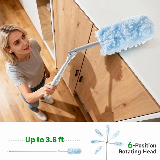 Feather Duster Kit, 3.6 ft Extendable Telescopic Handle – Ceiling Fan Duster - Image 6