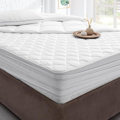 YATAS BEDDING Perle Quilted Fitted Mattress Protector, Machine Washable and Easy Care, Superior Protection and Comfort,100% Cotton Breathable top, White (White, Twin) - 39"x75" - 14" Deep Pocket