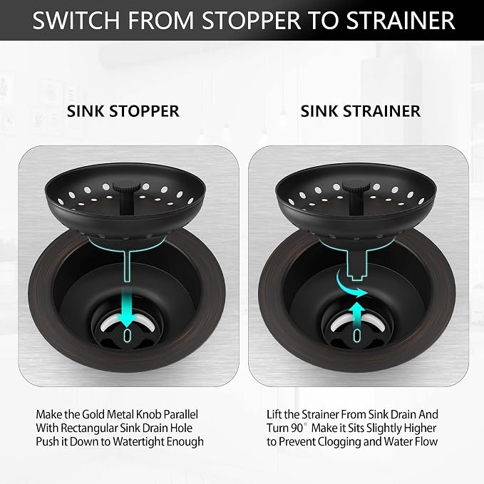 Kitchen Sink Drain Bronze 3-1/2 Inch Stainless Steel Kitchen Drain Strainer - Image 2