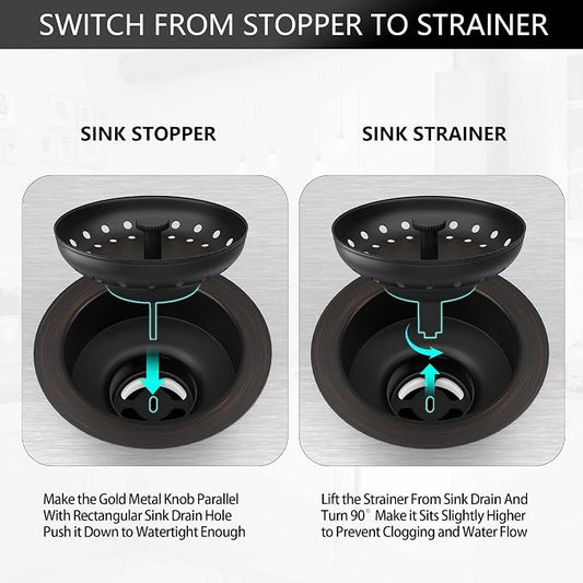 Kitchen Sink Drain Bronze 3-1/2 Inch Stainless Steel Kitchen Drain Strainer - Image 2