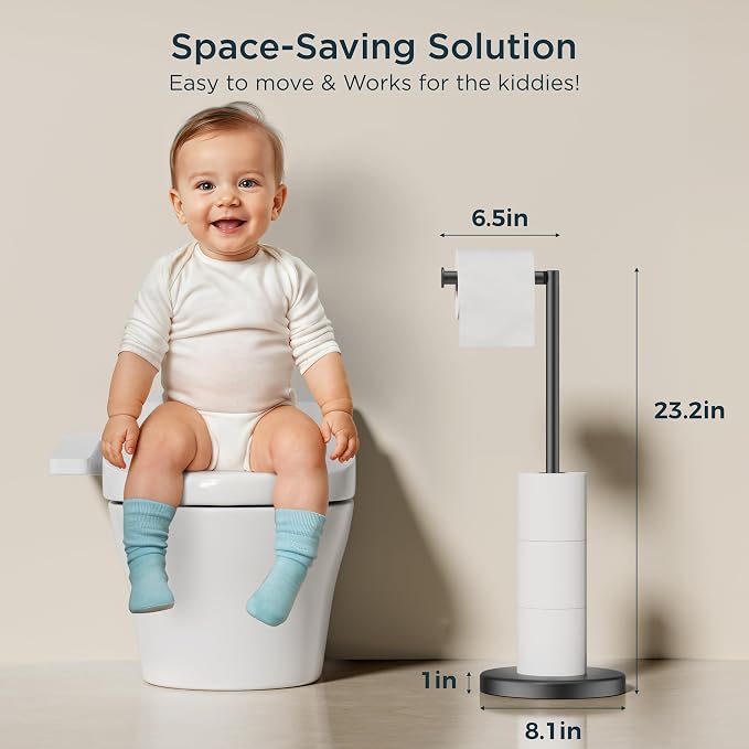 FORIOUS Toilet Paper Holder Stand, Modern Freestanding Tissue Roll Holder - Image 7