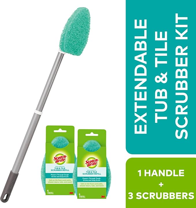 Scotch-Brite Extendable Tub & Tile Scrubber Kit, Includes 1 Handle and 3 - Image 2