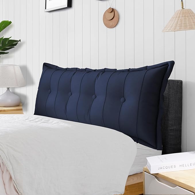 Large Bolster Reading Pillow Full Backrest Positioning Support Pillow Daybed Cushion Headboard Pillows for Bed Bunk Sofa with Removable Cover, Dark Blue, 54x3x20 Inch