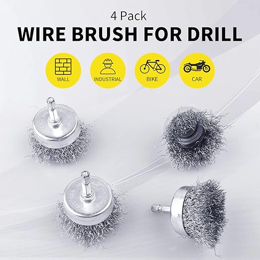 2 Pack WENORA Wire Brush Set for Drill, 1/4 Inch Hex Shank, 0.010 Inch Coarse - Image 3