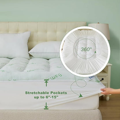BEDLORE Twin XL Mattress Topper Viscose Derived from Bamboo, Thick Pillow Top Mattress Pad with Deep Pockets for 6-15 inches Mattress, Soft Mattress Topper College Dorm Size for Back Pain