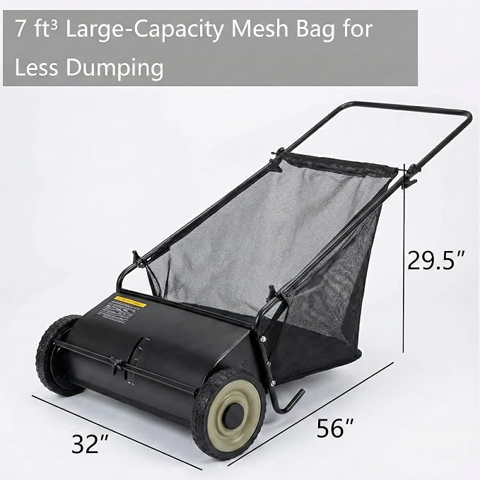Lawn Push Sweeper, 7 Cu. Ft. Hopper Capacity, 4 Spinning Brushes, Angle & - Image 5