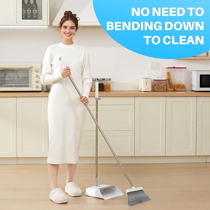 JOYMOOP 2 Pack Broom and Dustpan Set, Upright Angle - Image 2
