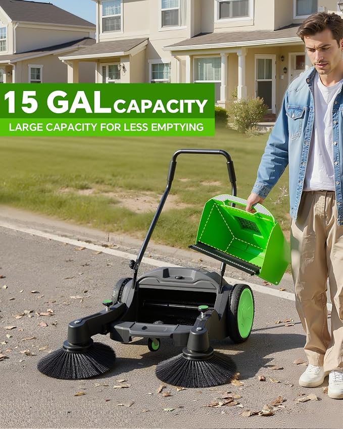41" Walk-Behind Hand Push Floor Sweeper, 15 Gal Large Capacity, Folding Handle - Image 4