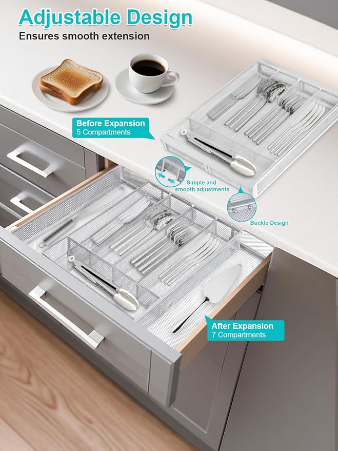 Silverware Organizer Metal Mesh, Drawer Organizer, Utensil Cutlery Tray - Image 6