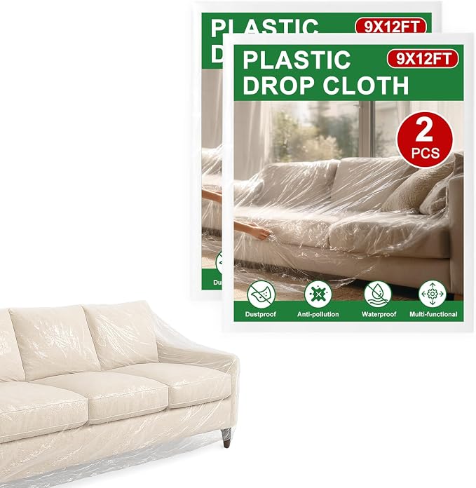 2-Pack 9x12 ft Painter Plastic Drop Cloths Sheet, Waterproof Anti-dust Cover by Unknown