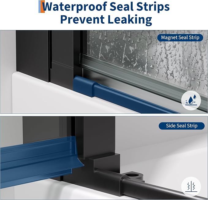 Frameless Hinged Shower Door, Adjustable 33.6"-34.6" W x 72" H Single Swing - Image 3