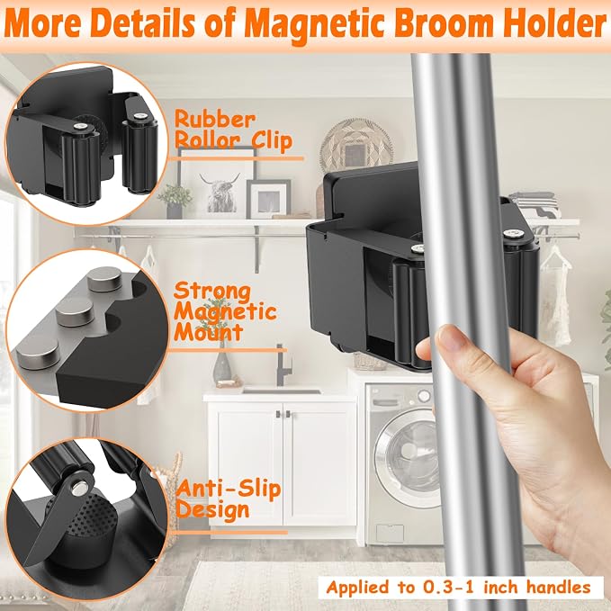4 Pack Strong Magnetic Mop Broom Holder, Heavy Duty Magnetic Broom Mop Hanger - Image 5
