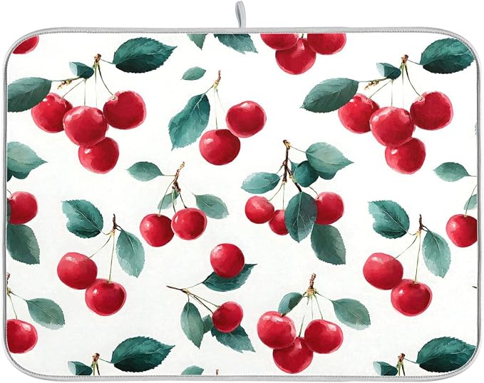 Red Cherry Leaves Dish Drying Mat by BOENLE-WELCOMEYOURCOMING