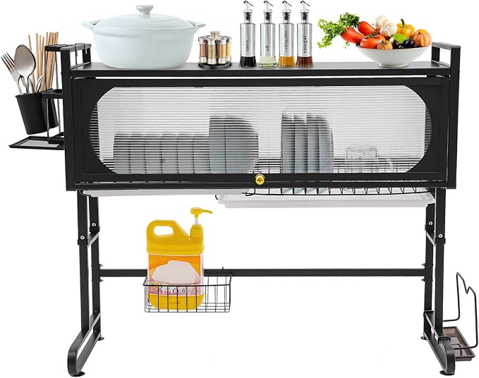 3 Tier Over The Sink Dish Drying Rack W/Clear Cabinet Door, Adjustable Dish by FAIRYPAGODA